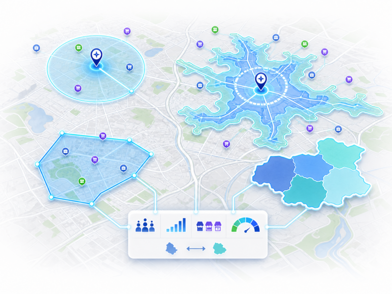 TYPES_AREA Examples of zone analysis types with GIS MktCompass.